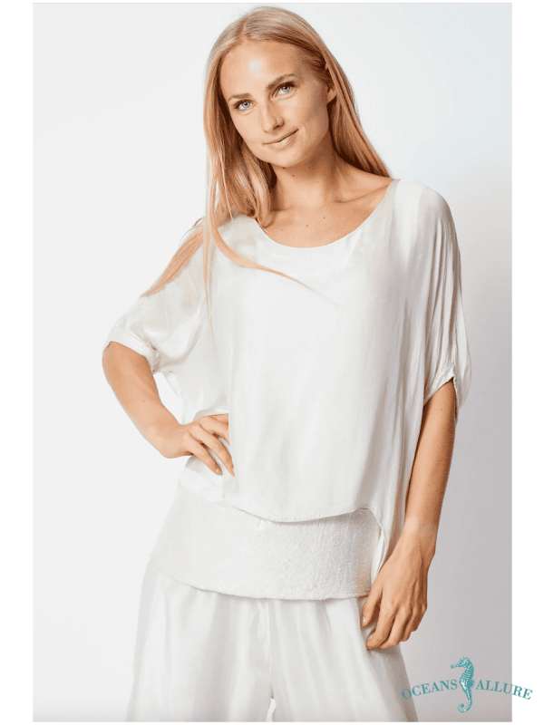 Beige Silk Sequin Layer Top